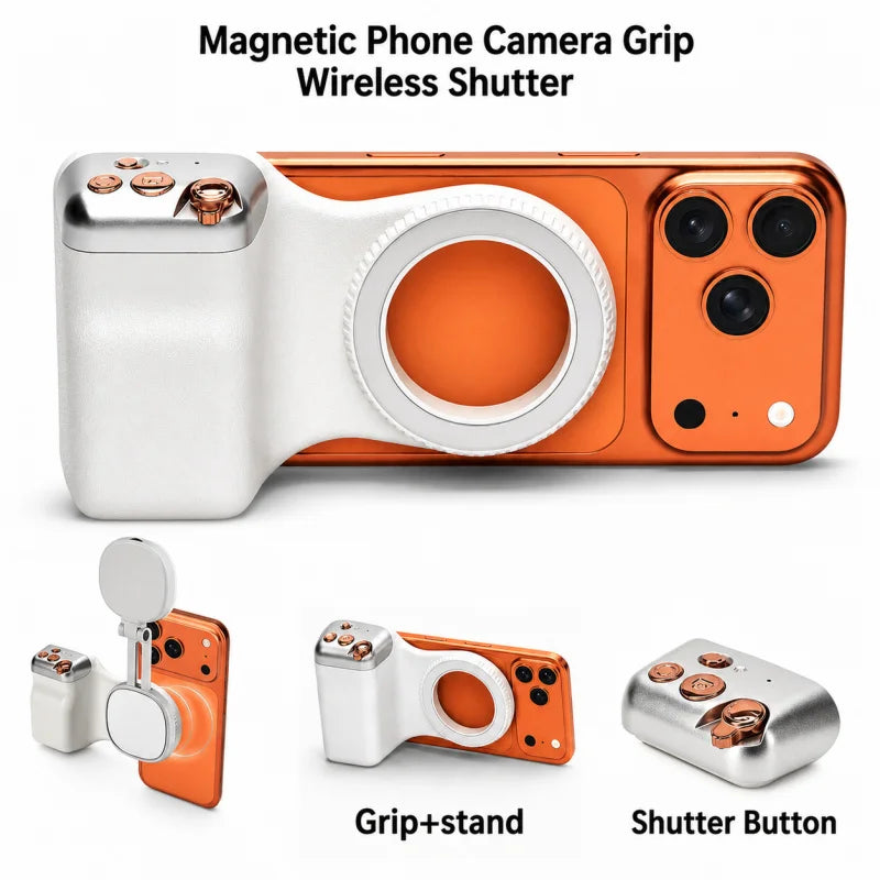 Universal Magnetic Smartphone Camera Grip with Wireless Shutter