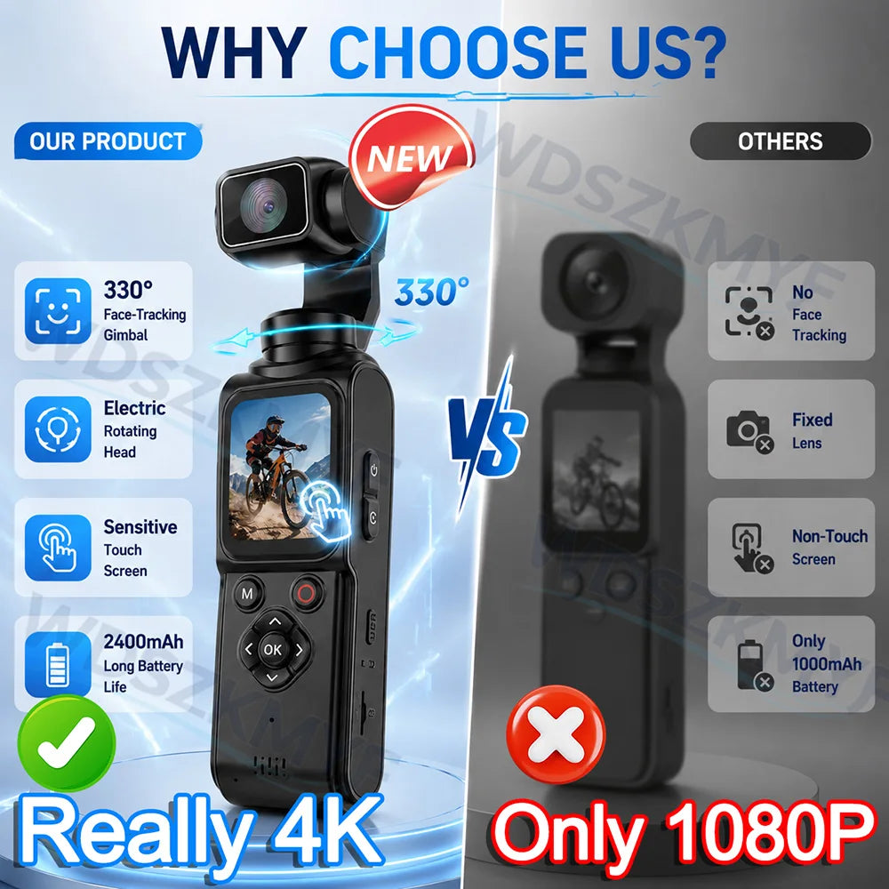 4K Handheld Vlog Camera with 330° Face Tracking