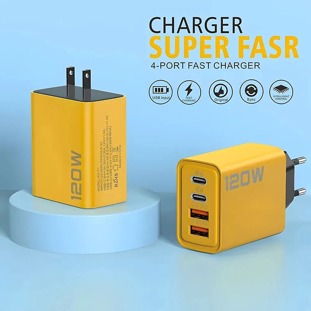 120W 4-Port USB-C Fast Charging Wall Charger