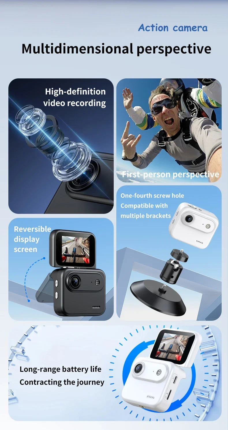 4K Mini Vlog Action Camera with Flip Screen & Wide Angle