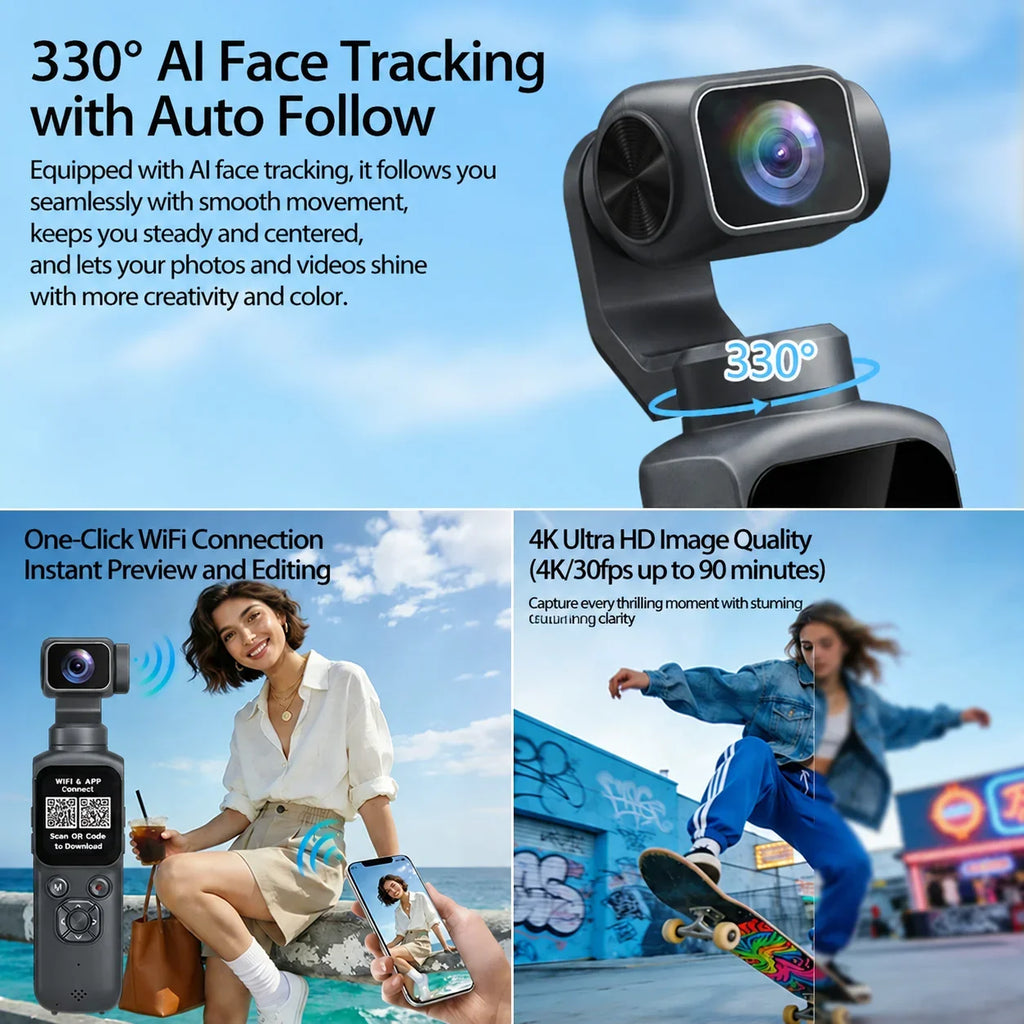 4K Handheld Vlog Camera with 330° Face Tracking