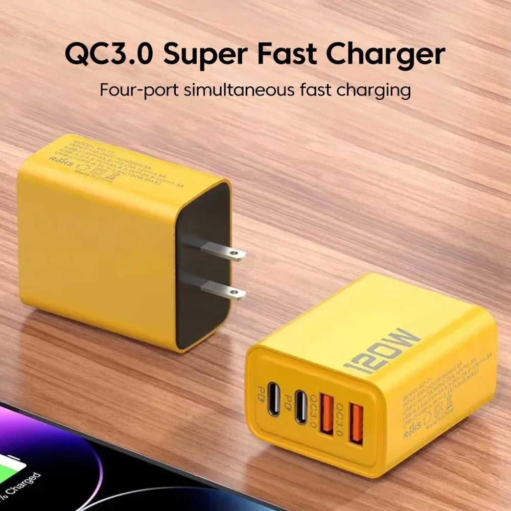 120W 4-Port USB-C Fast Charging Wall Charger