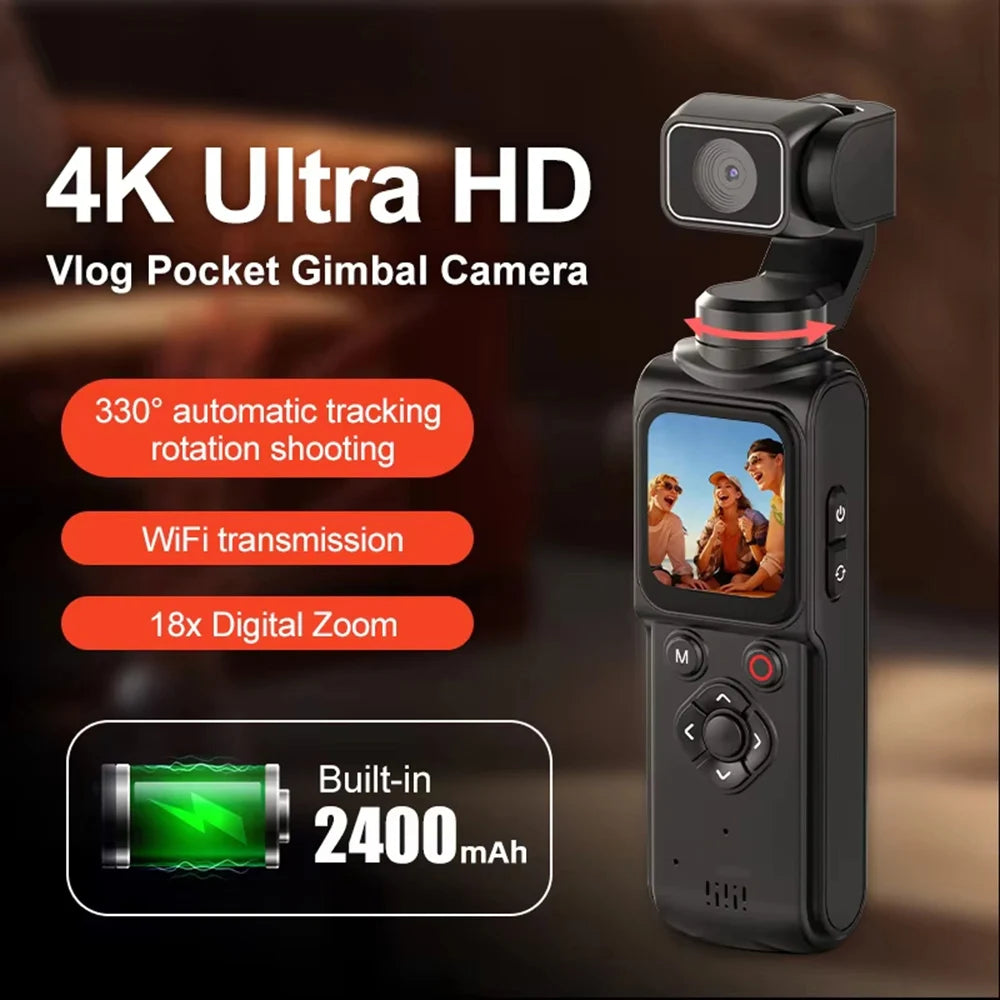 4K Handheld Vlog Camera with 330° Face Tracking