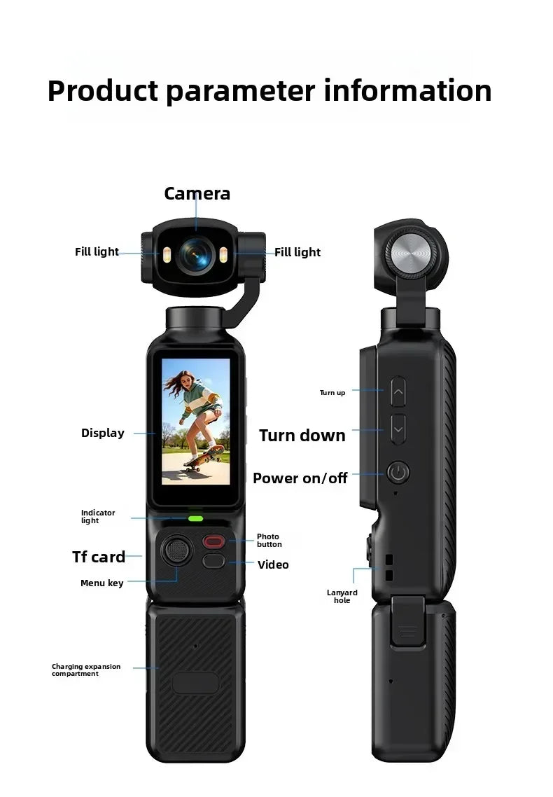 4K Handheld Vlog Camera with 180° Rotatable Lens & Fill Light