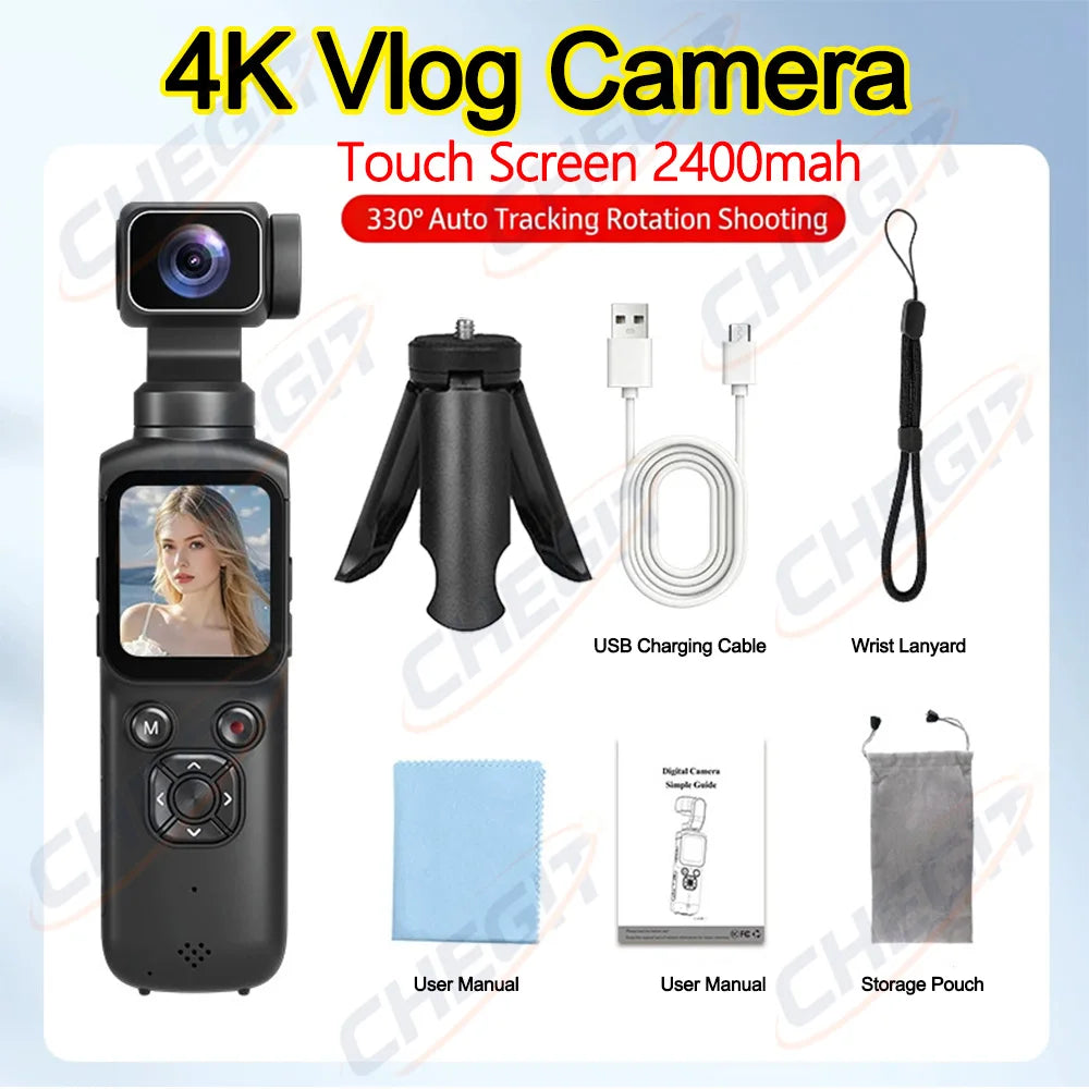 4K Handheld Vlog Camera with 330° Face Tracking