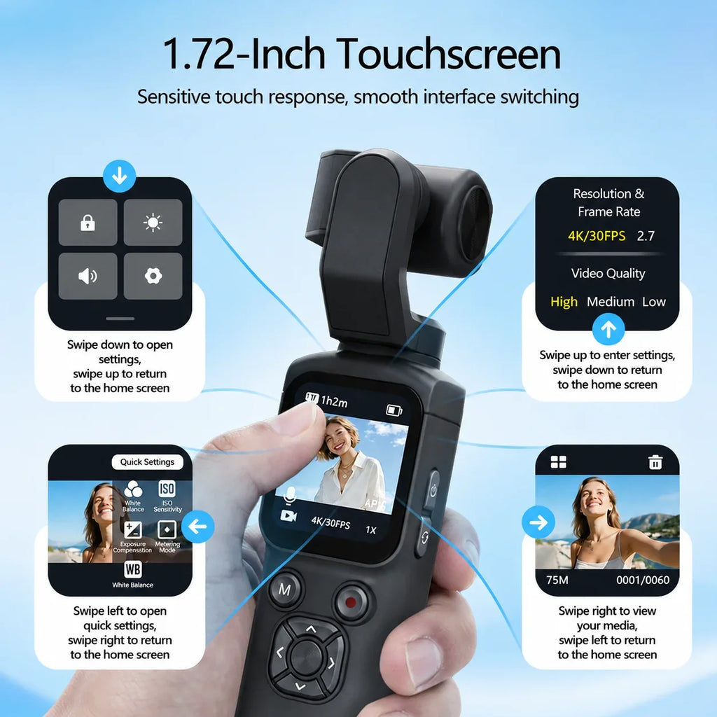 4K Handheld Vlog Camera with 330° Face Tracking
