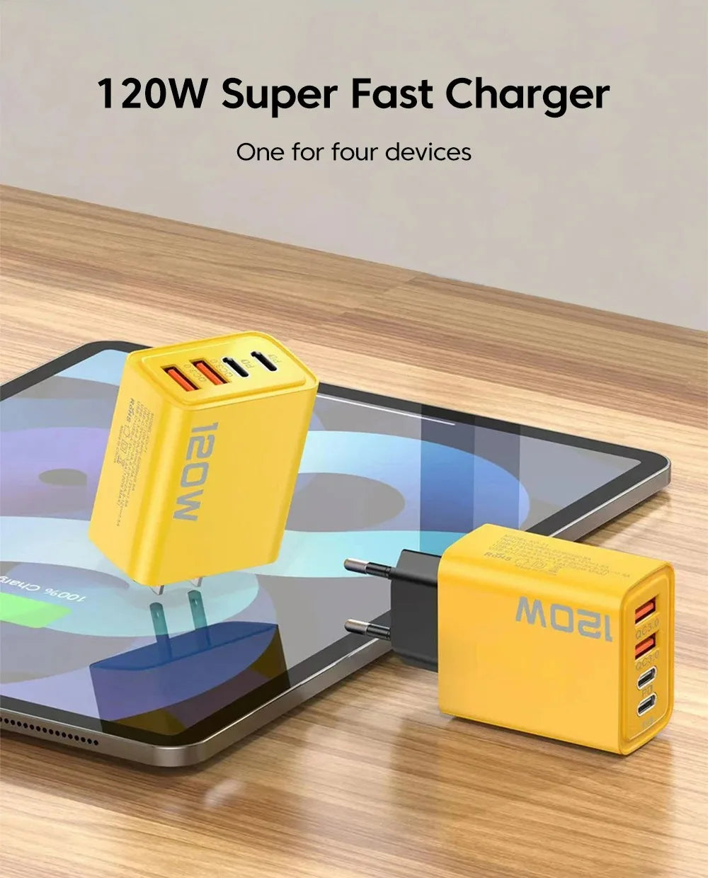 120W 4-Port USB-C Fast Charging Wall Charger