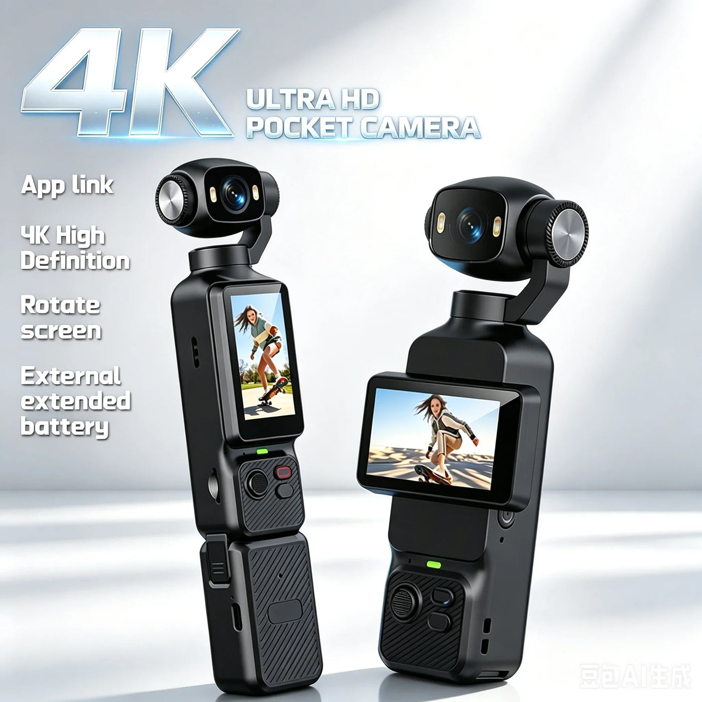 4K Handheld Vlog Camera with 180° Rotatable Lens & Fill Light