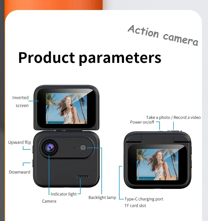 4K Mini Vlog Action Camera with Flip Screen & Wide Angle