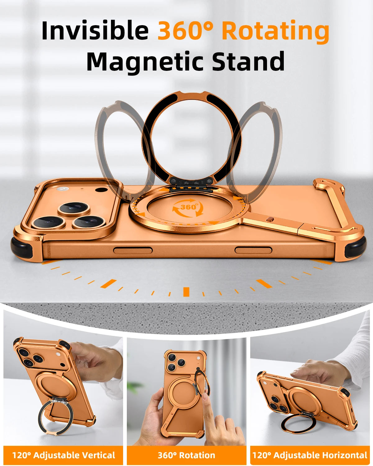 360° Rotatable Metal MagSafe Case with Stand for iPhone 17