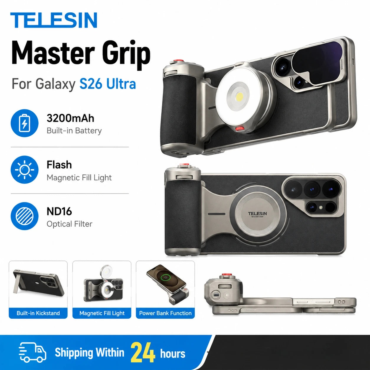 TELESIN Master Magnetic Camera Grip for Galaxy S26 Ultra