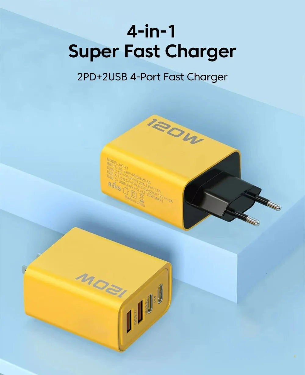 120W 4-Port USB-C Fast Charging Wall Charger
