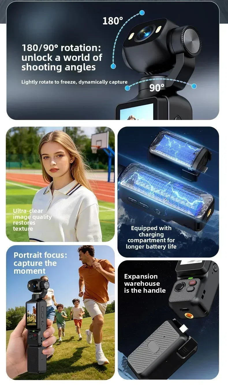 4K Handheld Vlog Camera with 180° Rotatable Lens & Fill Light