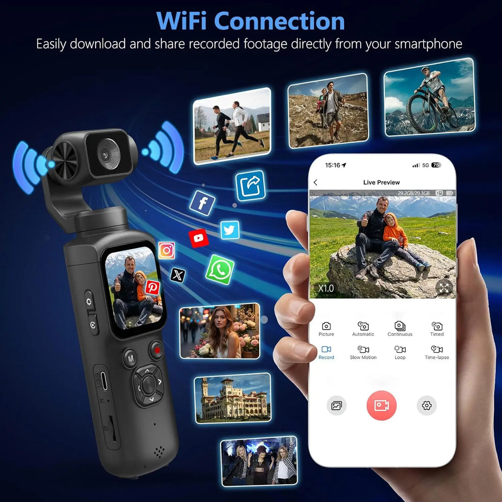 4K Handheld Vlog Camera with 330° Face Tracking