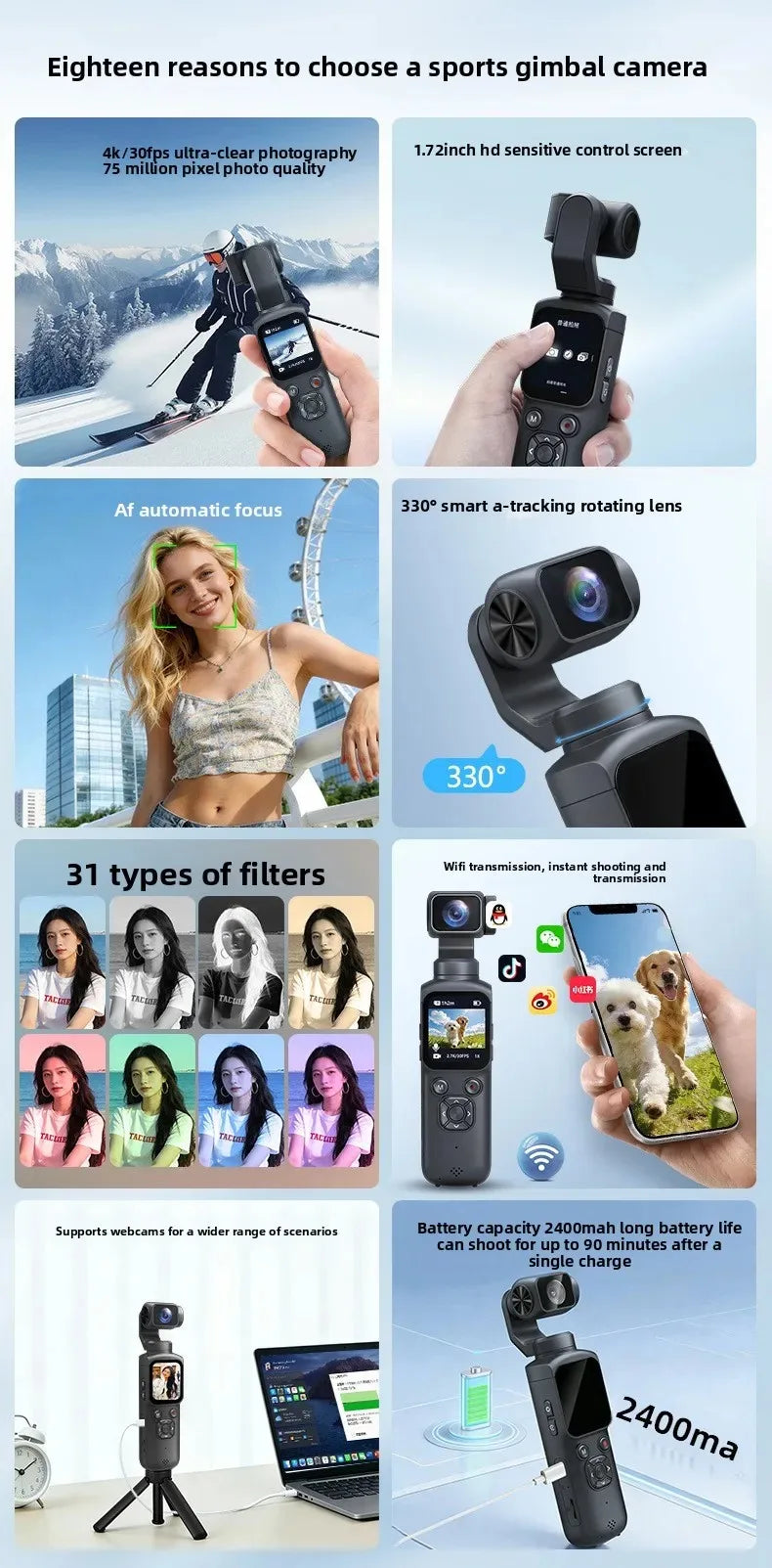 4K Handheld Vlog Camera with 330° Face Tracking